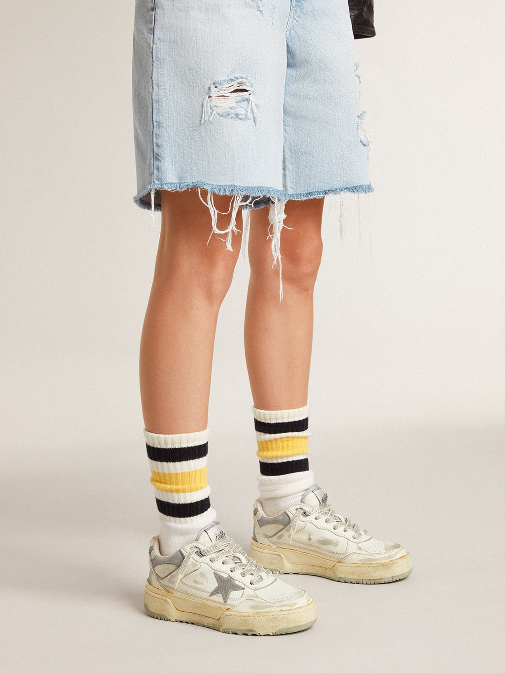 Women's Forty2 in white leather with laces with Swarovski crystals and gray star| Golden Goose