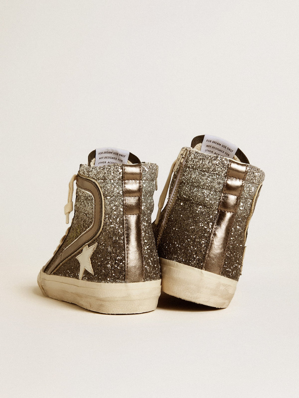 Women's Slide in black and silver glitter with leather star and metallic flash| Golden Goose