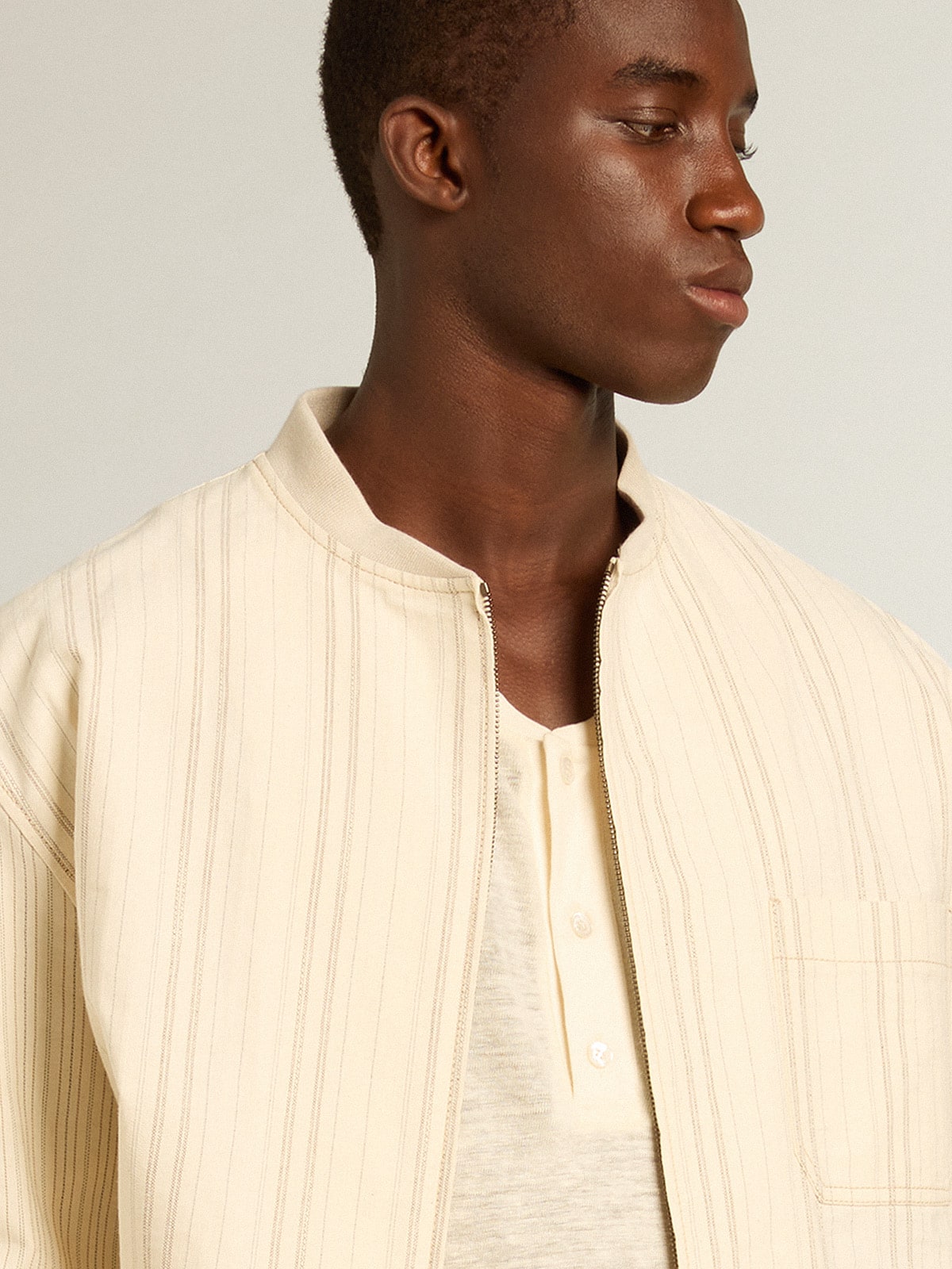 Men's long-sleeved T-shirt in panama-colored linen| Golden Goose