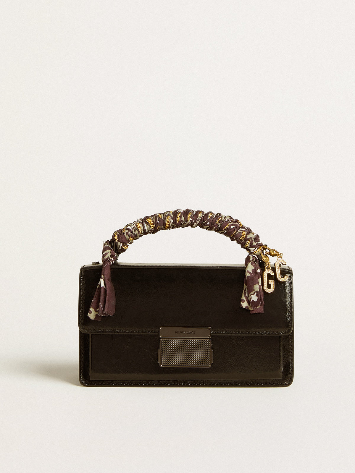 Small Venezia Bag in black metallic leather with black details| Golden Goose