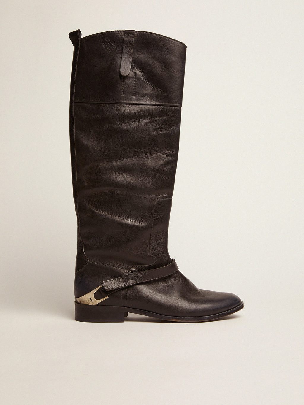 Women's black leather boots with clamp on the heel| Golden Goose