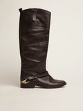 Women's black leather boots with clamp on the heel| Golden Goose