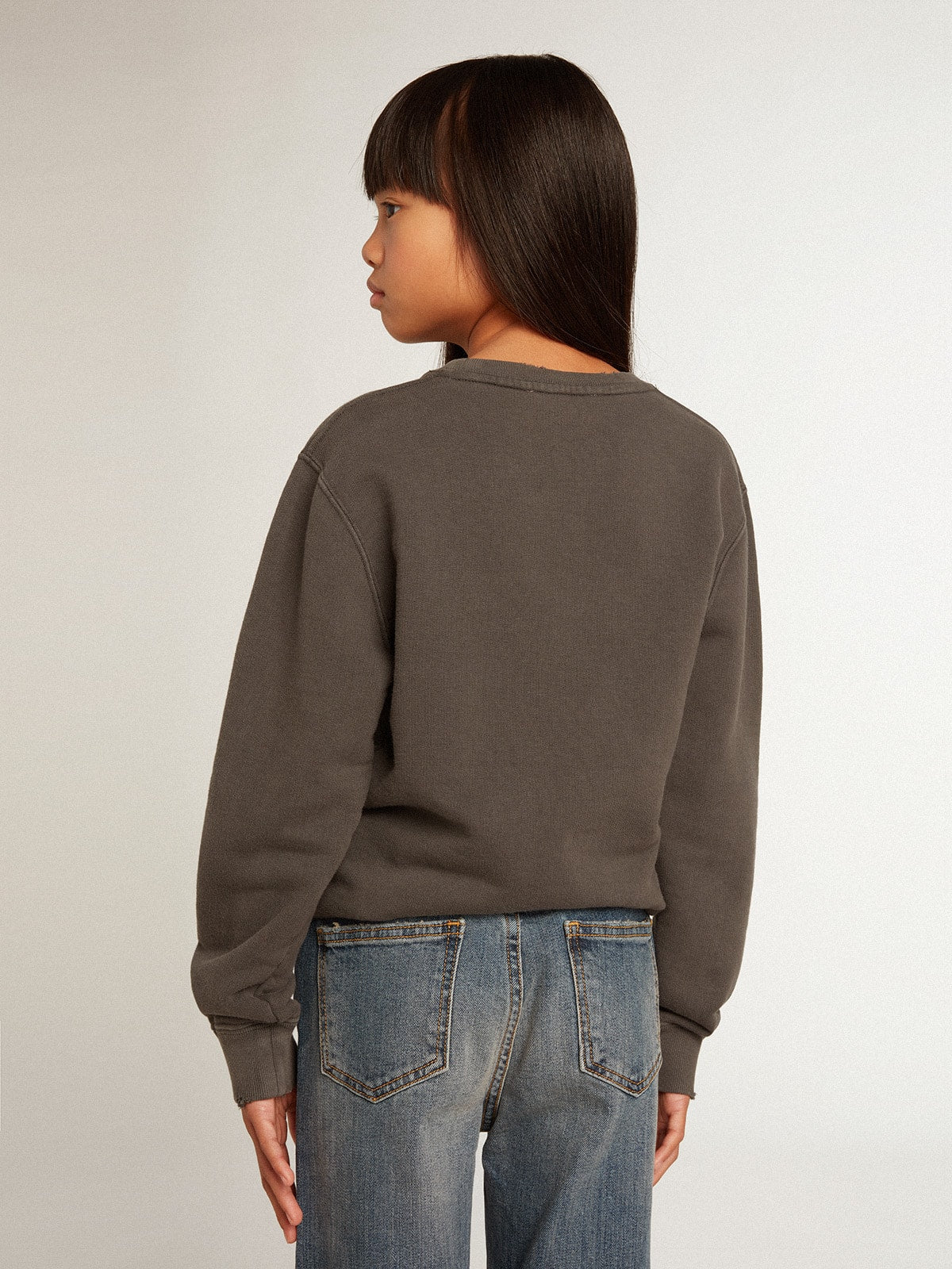 Distressed gray sweatshirt with crystal lettering| Golden Goose