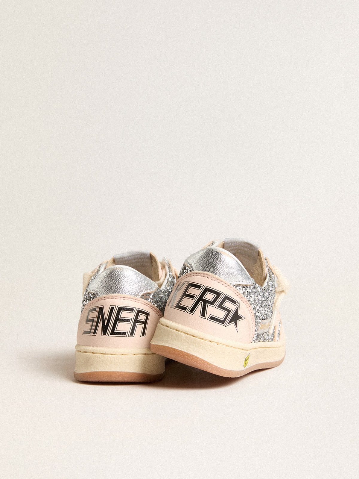 Junior Ball Star in glitter with silver metallic leather heel tab| Golden Goose