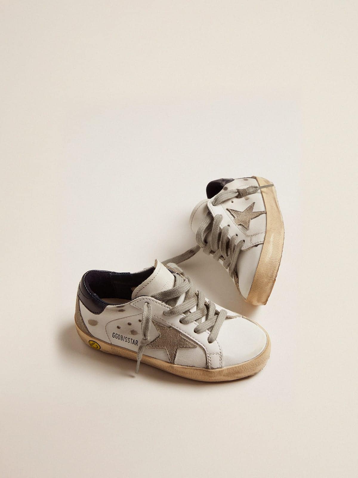 Junior Super-Star with gray suede star and blue heel tab| Golden Goose