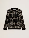 Men's crew neck wool blend sweater with jacquard argyle design| Golden Goose