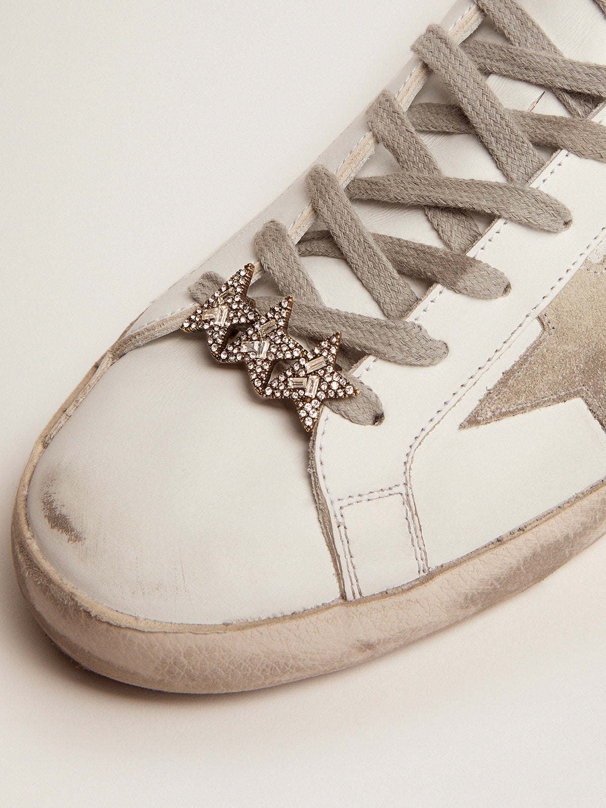 Lace accessory with three antique gold color stars with crystals| Golden Goose