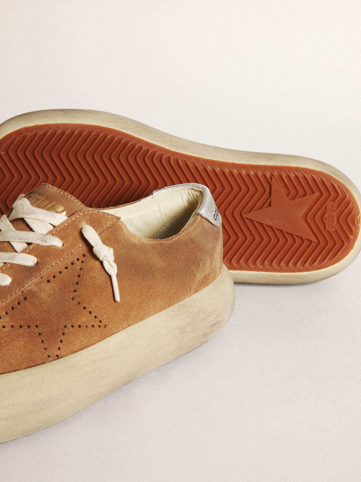 Women's Space-Star in tobacco-colored suede with perforated star| Golden Goose