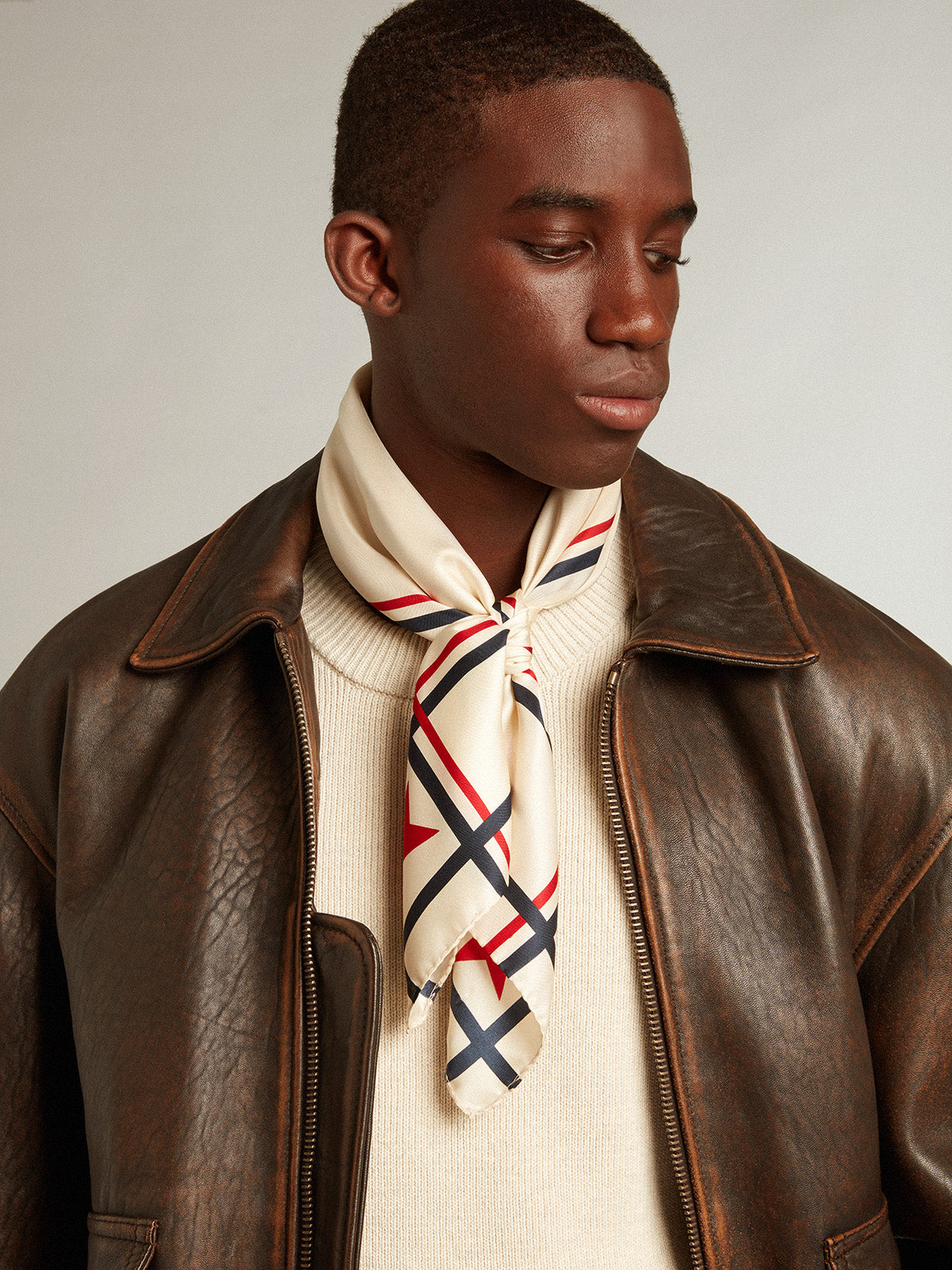 Aviator-style jacket in brown leather| Golden Goose