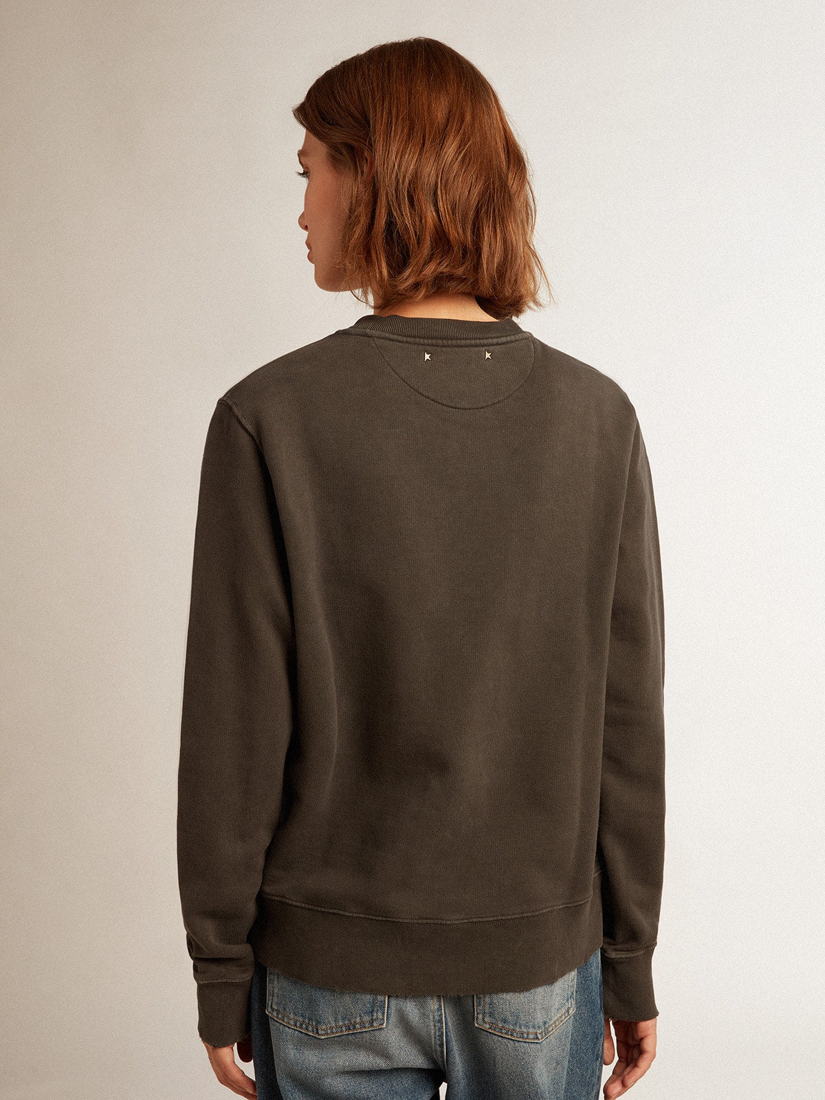 Women's anthracite gray sweatshirt with crystals| Golden Goose