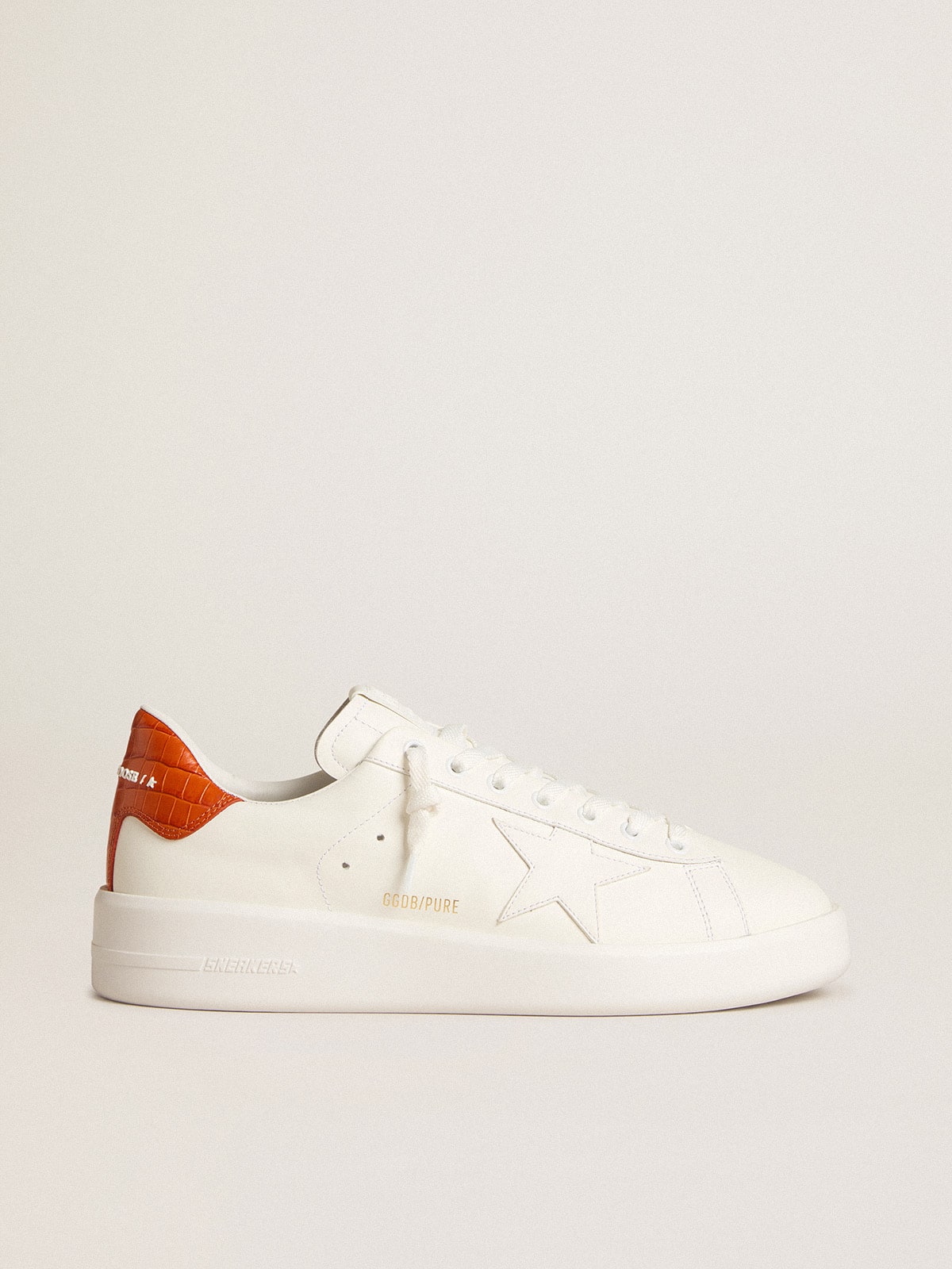 Men's Purestar with white leather star and orange heel tab| Golden Goose