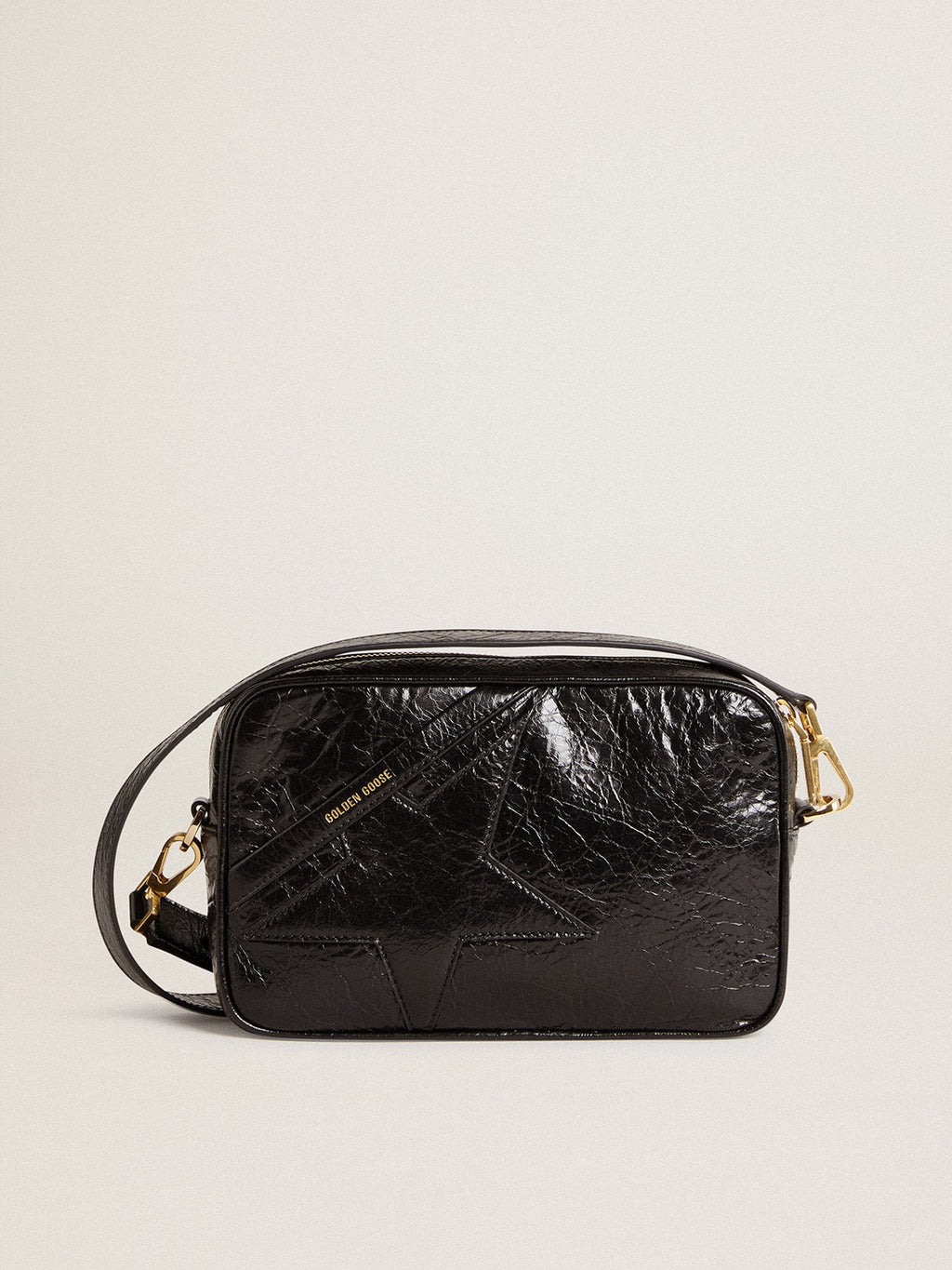 Star Bag in glossy black leather with tone-on-tone star| Golden Goose