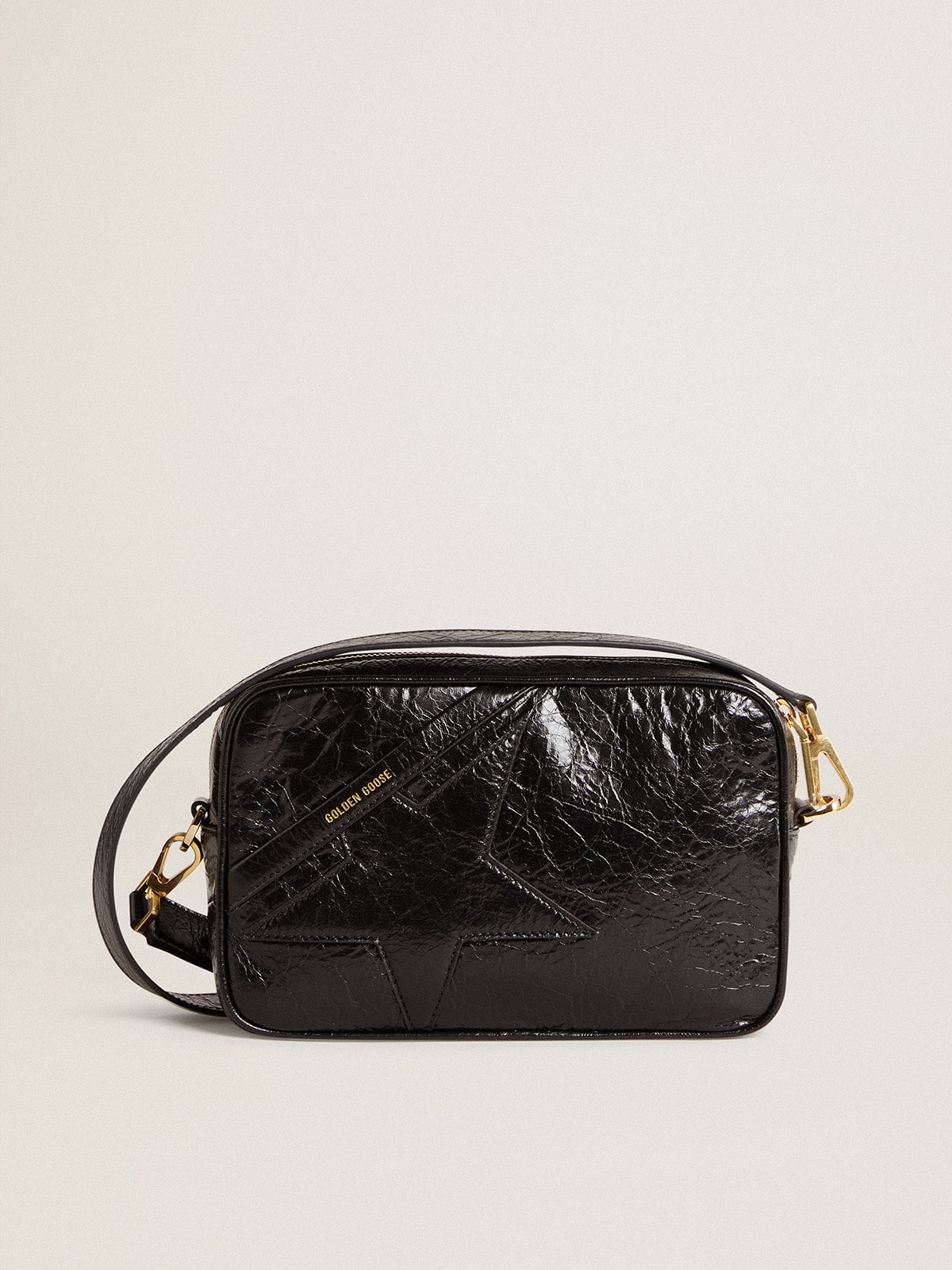 Star Bag in glossy black leather with tone-on-tone star| Golden Goose