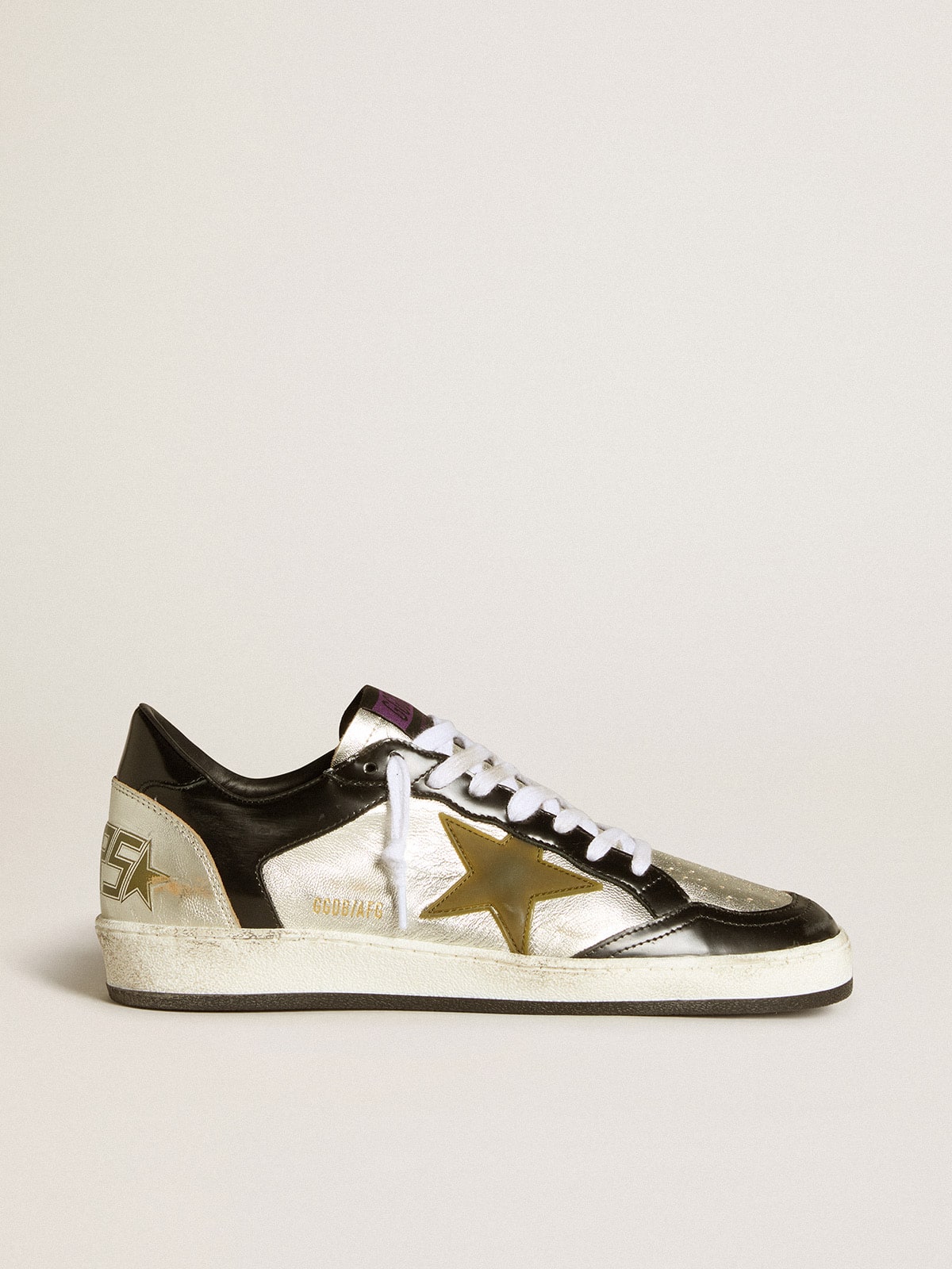 Women's Ball Star LAB in silver leather with brown leather star and black heel tab| Golden Goose