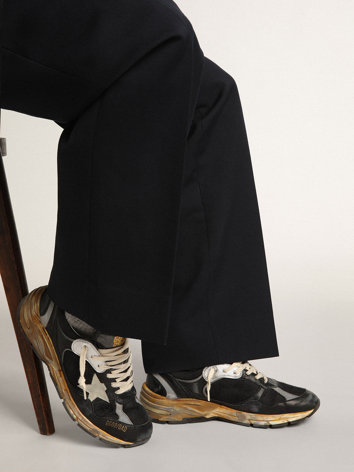 Women's Dad-Star in black mesh and nappa with ice-colored star| Golden Goose