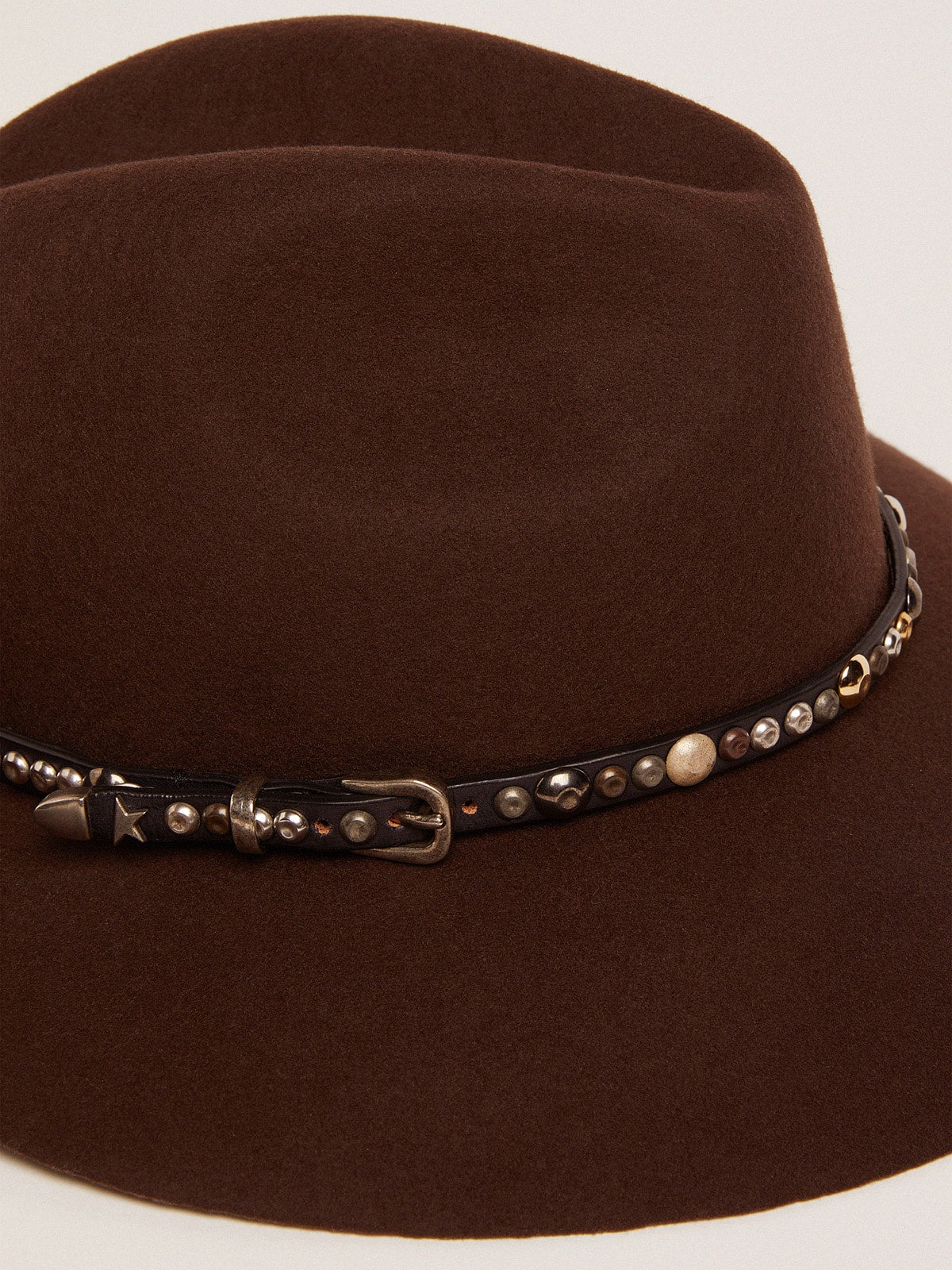 Women's studded brown Fedora hat| Golden Goose