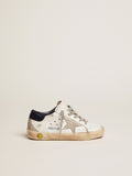 Junior Super-Star with gray suede star and blue heel tab| Golden Goose