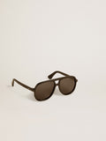 Aviator style sunglasses with black frame and lenses| Golden Goose