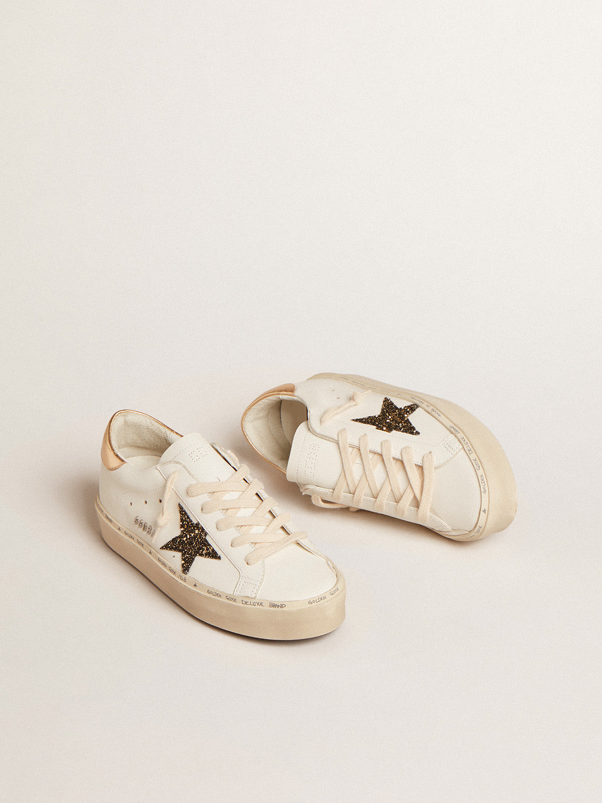 Hi Star LTD with black and gold glitter star and gold heel tab| Golden Goose