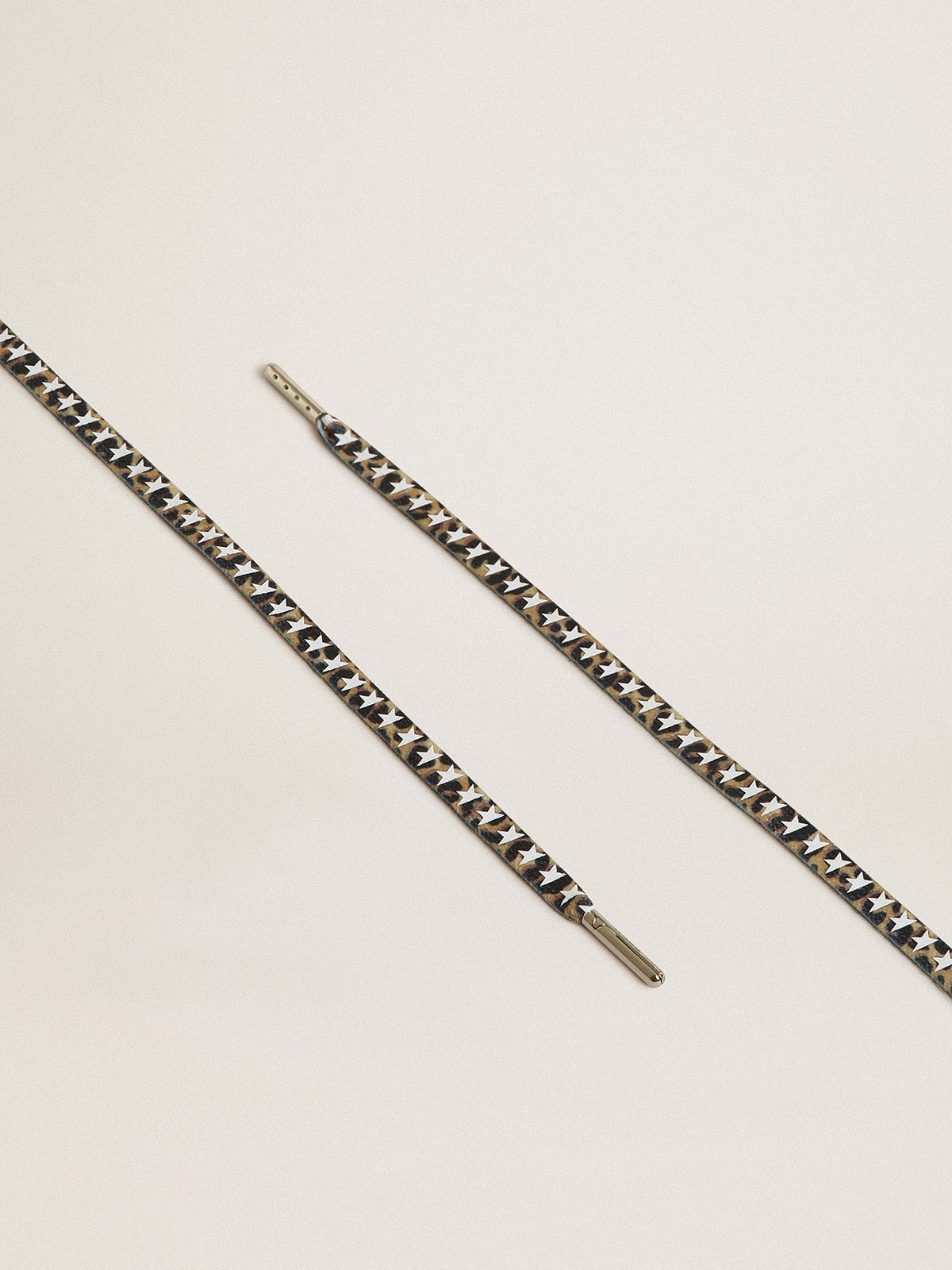 Beige and brown leopard-print laces with contrasting white stars| Golden Goose
