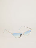 Sunglasses cat-eye style with silver frame and blue lenses| Golden Goose