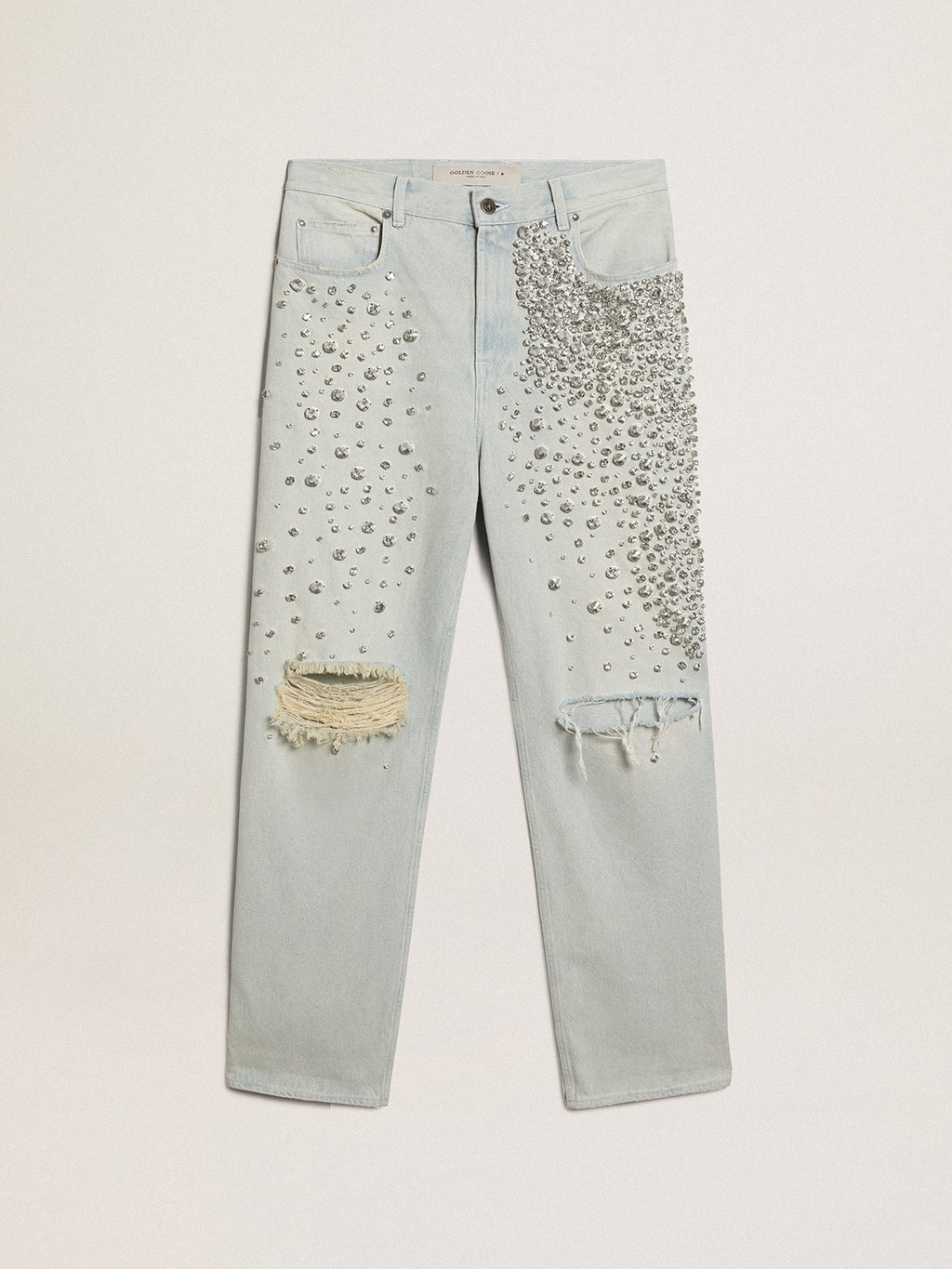 Women's bleached jeans with cabochon crystals| Golden Goose
