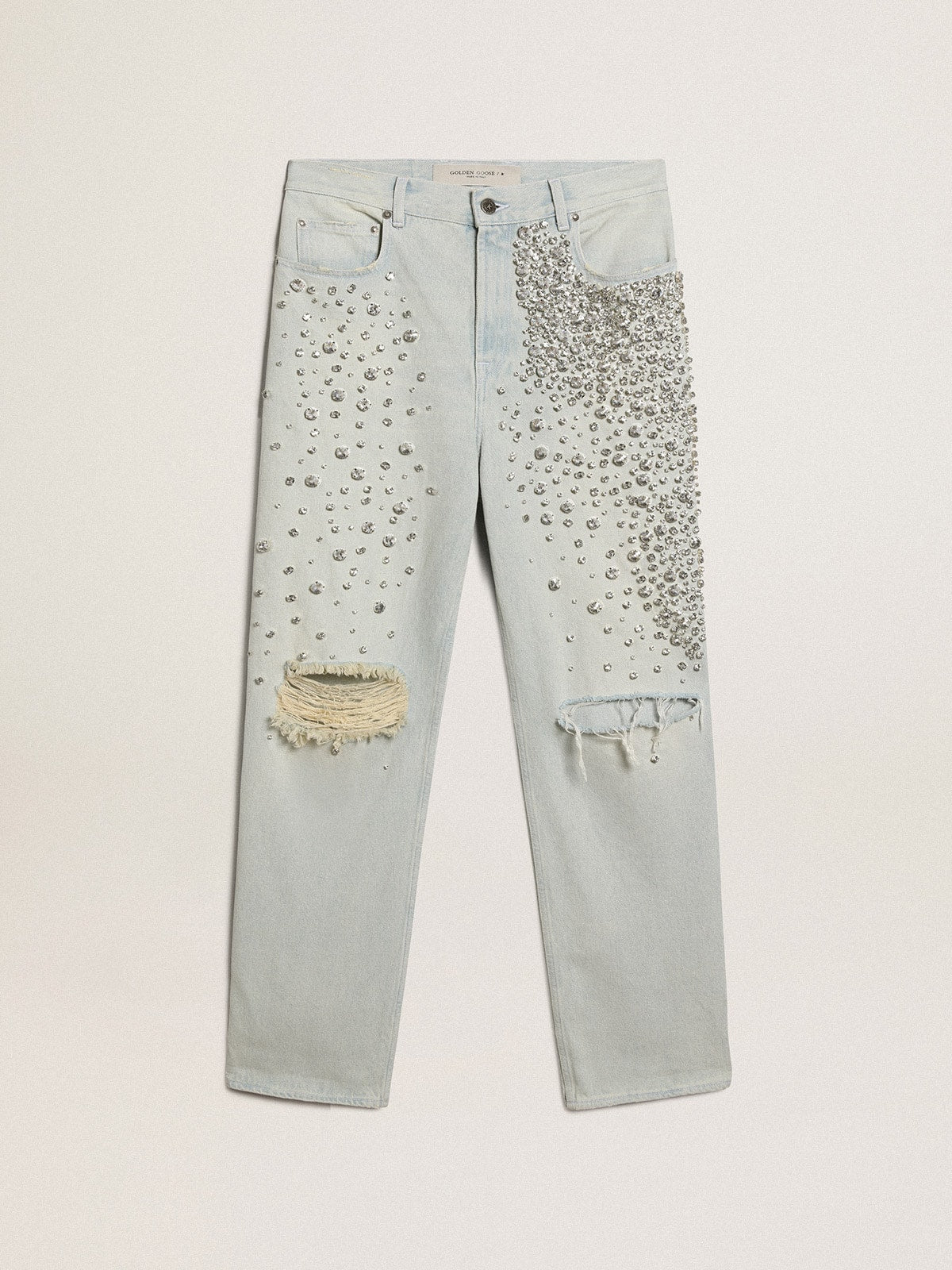 Women's bleached jeans with cabochon crystals| Golden Goose