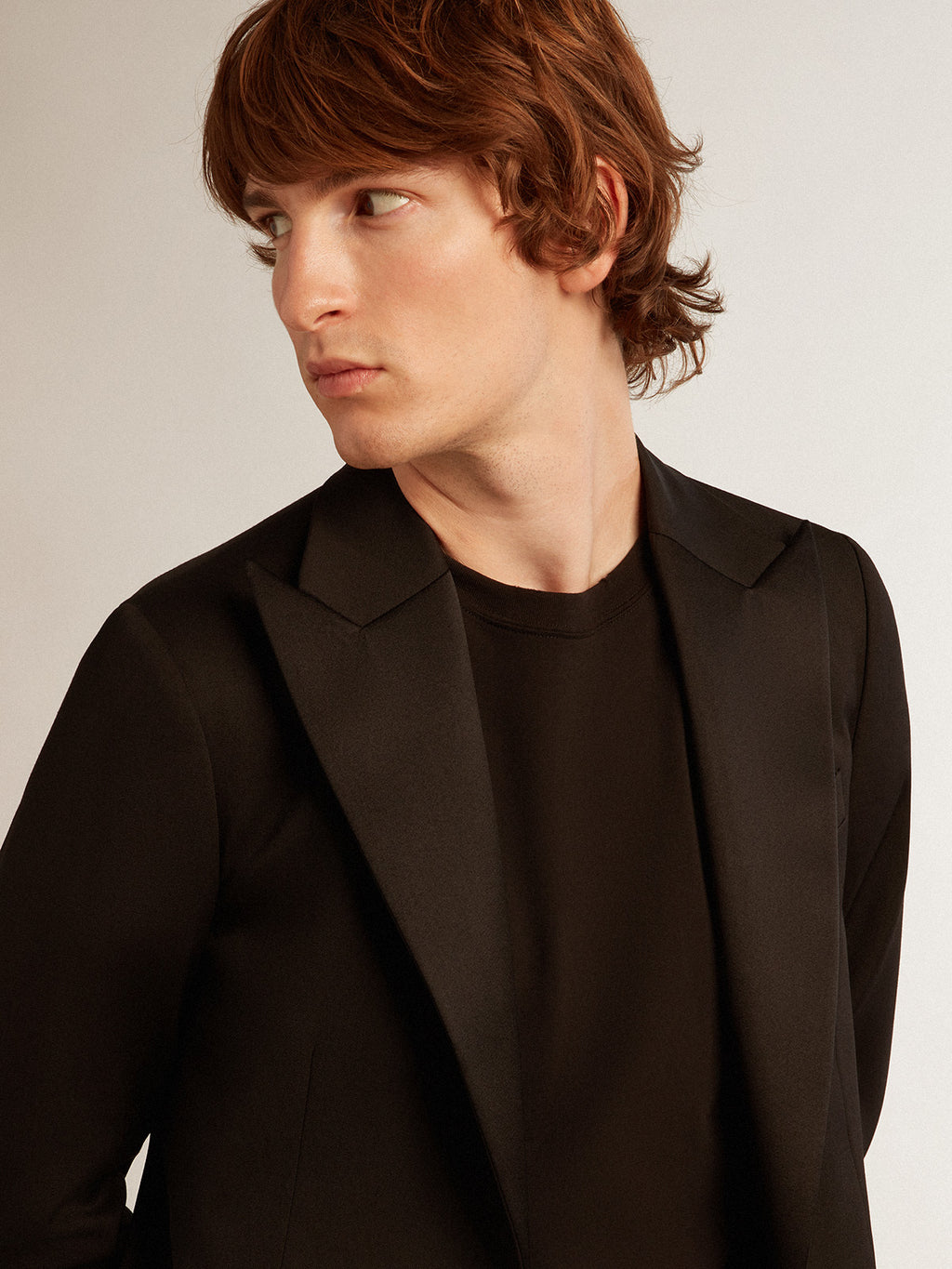 Men's tuxedo jacket in black wool gabardine| Golden Goose