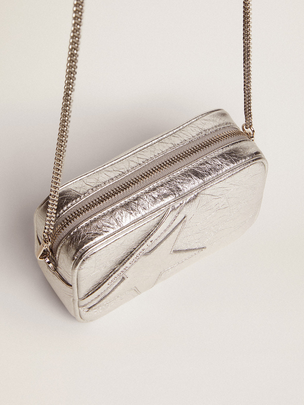 Women's Mini Star Bag in silver laminated leather with tone-on-tone star| Golden Goose
