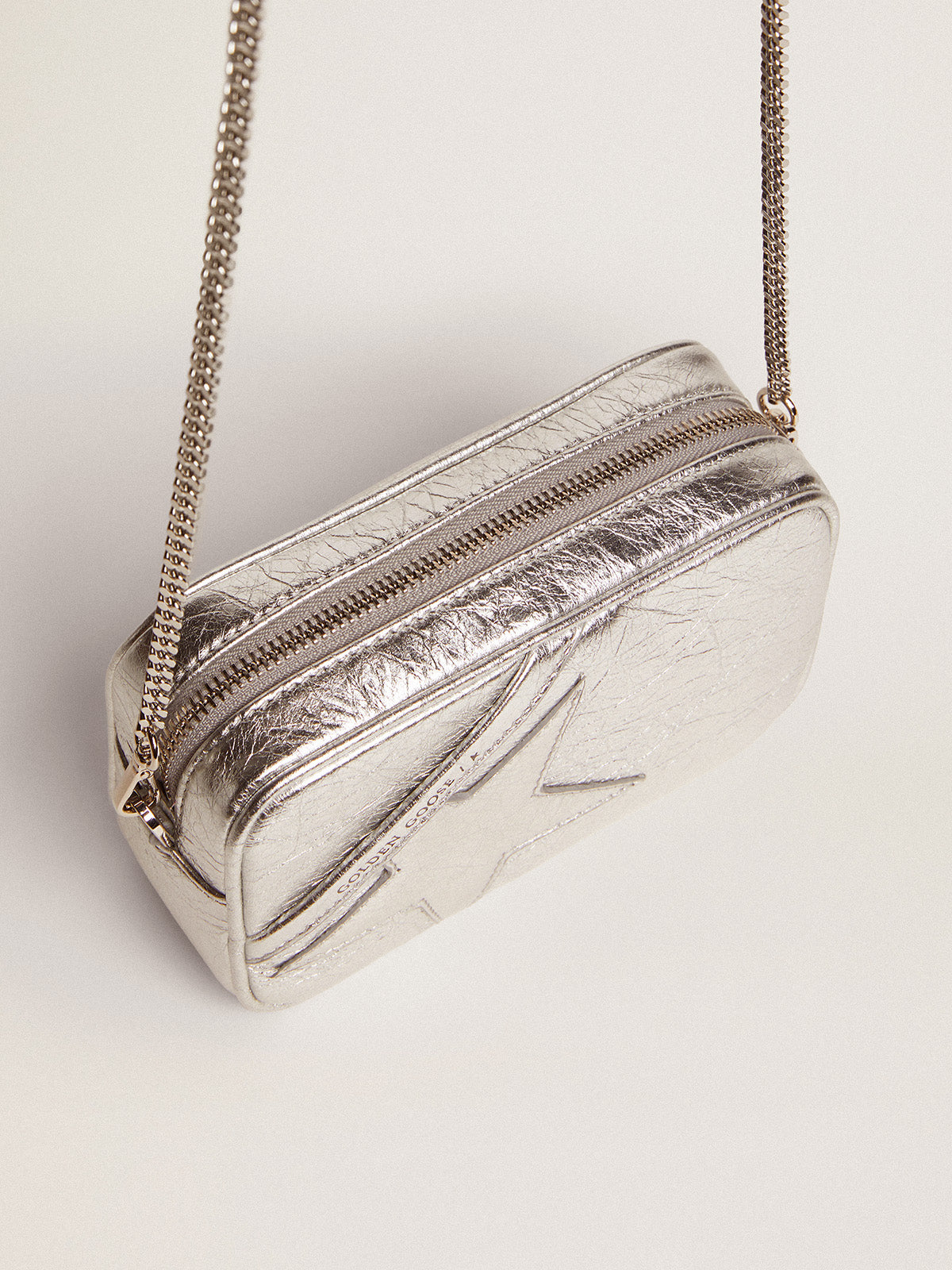 Women's Mini Star Bag in silver laminated leather with tone-on-tone star| Golden Goose