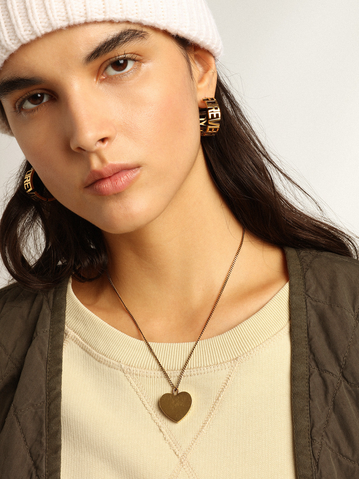 Necklace in antique gold color with heart charms| Golden Goose