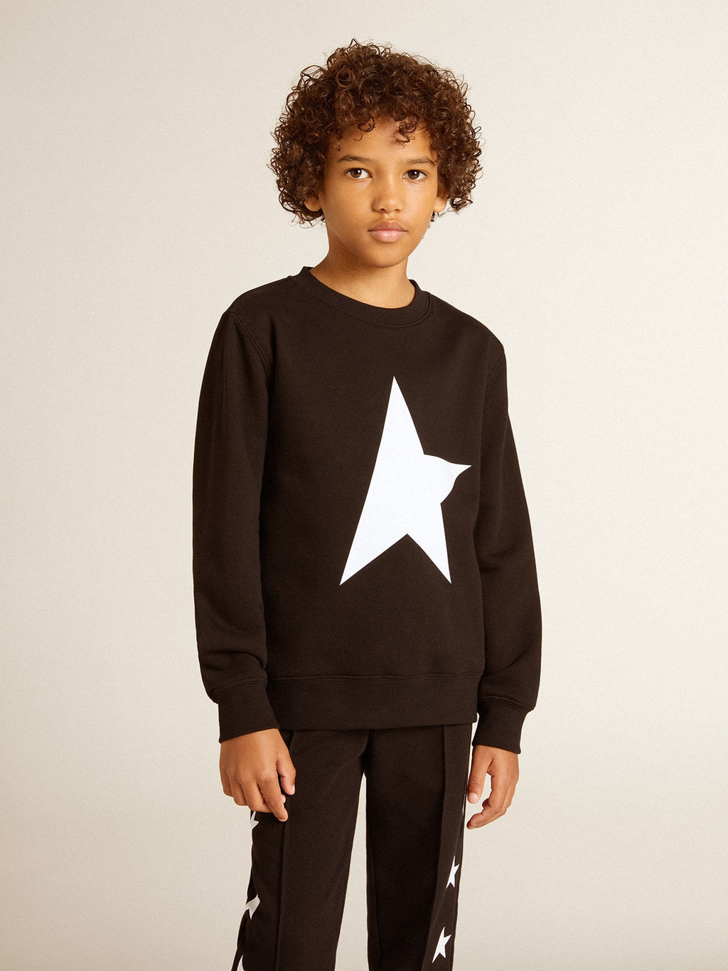 Boys' black sweatshirt with white maxi star on the front| Golden Goose