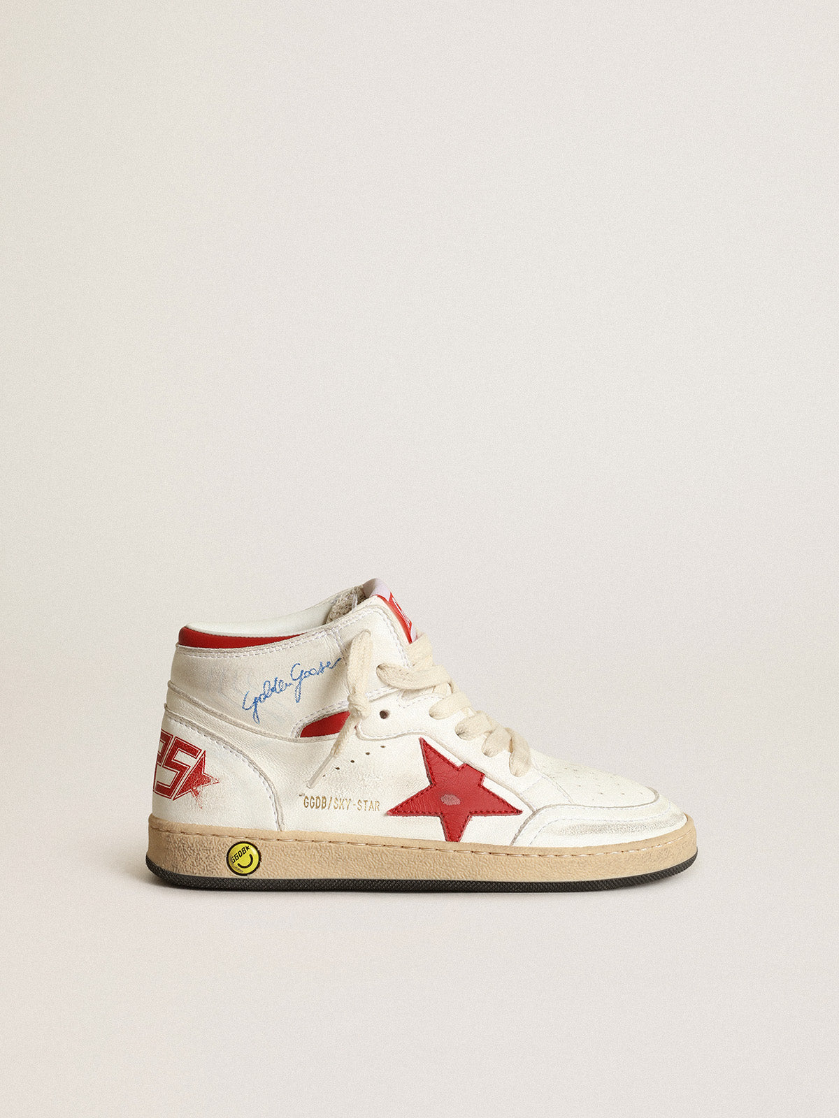 Young Sky-Star in white nappa with red star and heel tab| Golden Goose