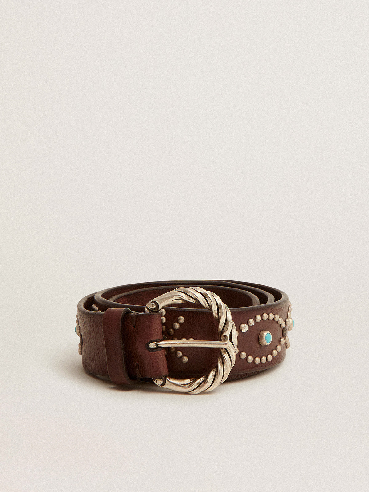 Women's belt in dark brown leather with colored studs| Golden Goose