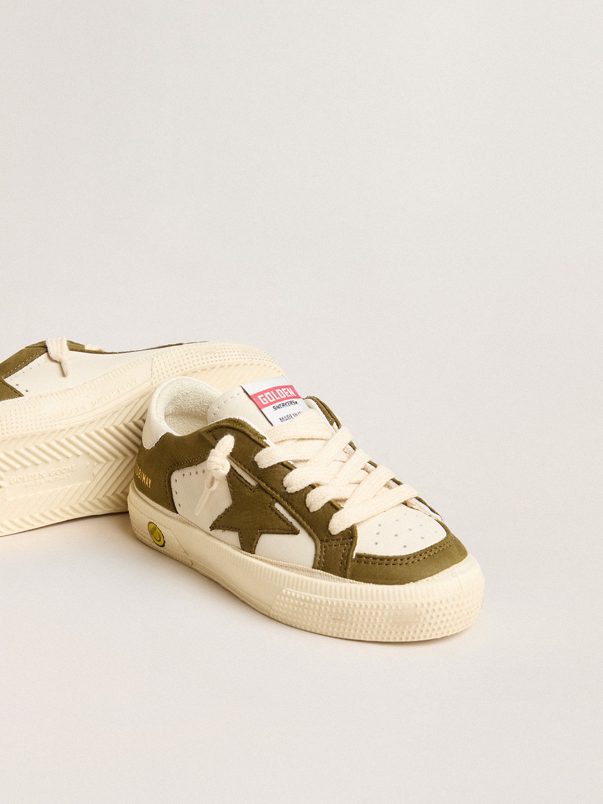 May Teen in white and military green leather| Golden Goose