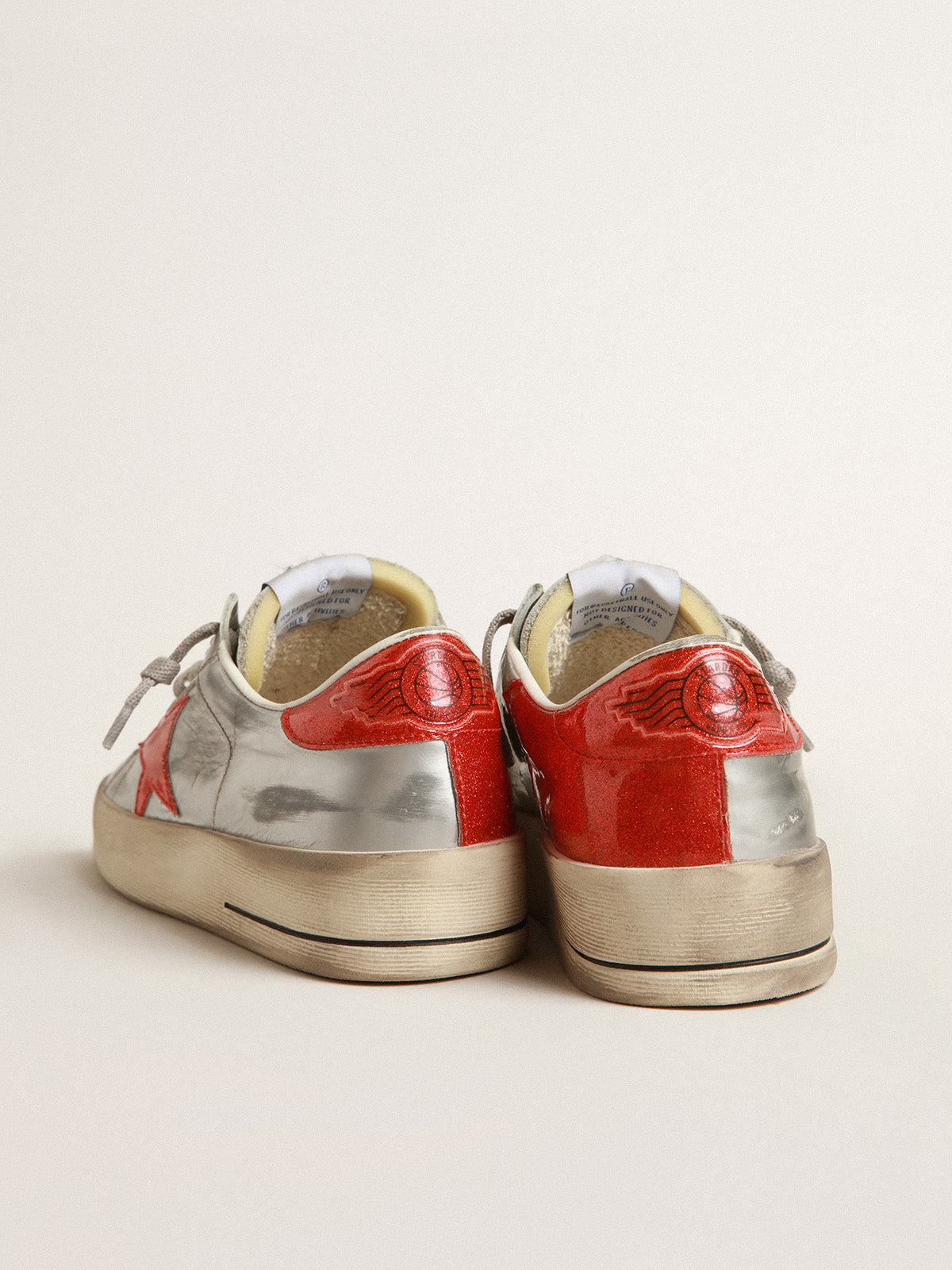 Men's Stardan in metallic leather with red glitter inserts| Golden Goose