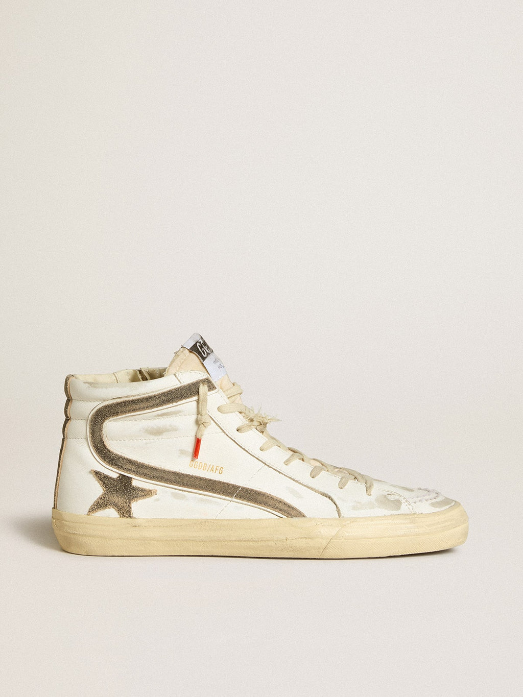 Men's Slide LAB in white leather with star and flash in brown suede| Golden Goose