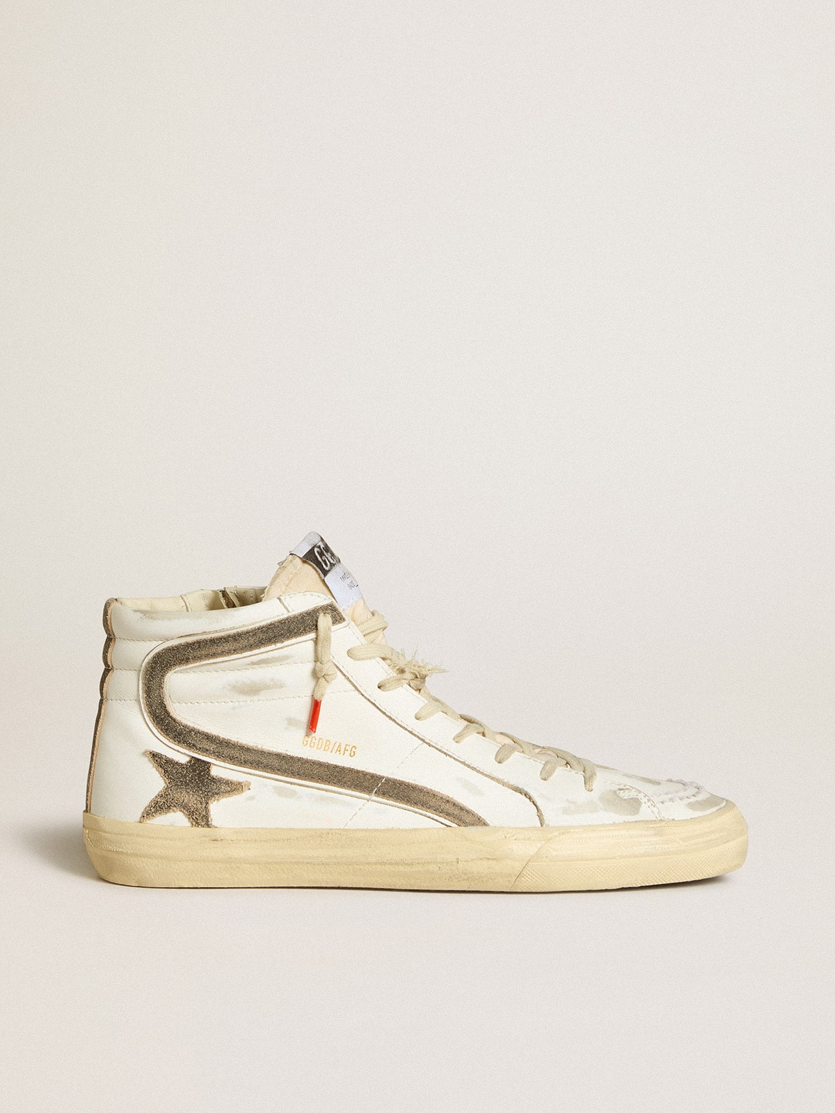 Men's Slide LAB in white leather with star and flash in brown suede| Golden Goose