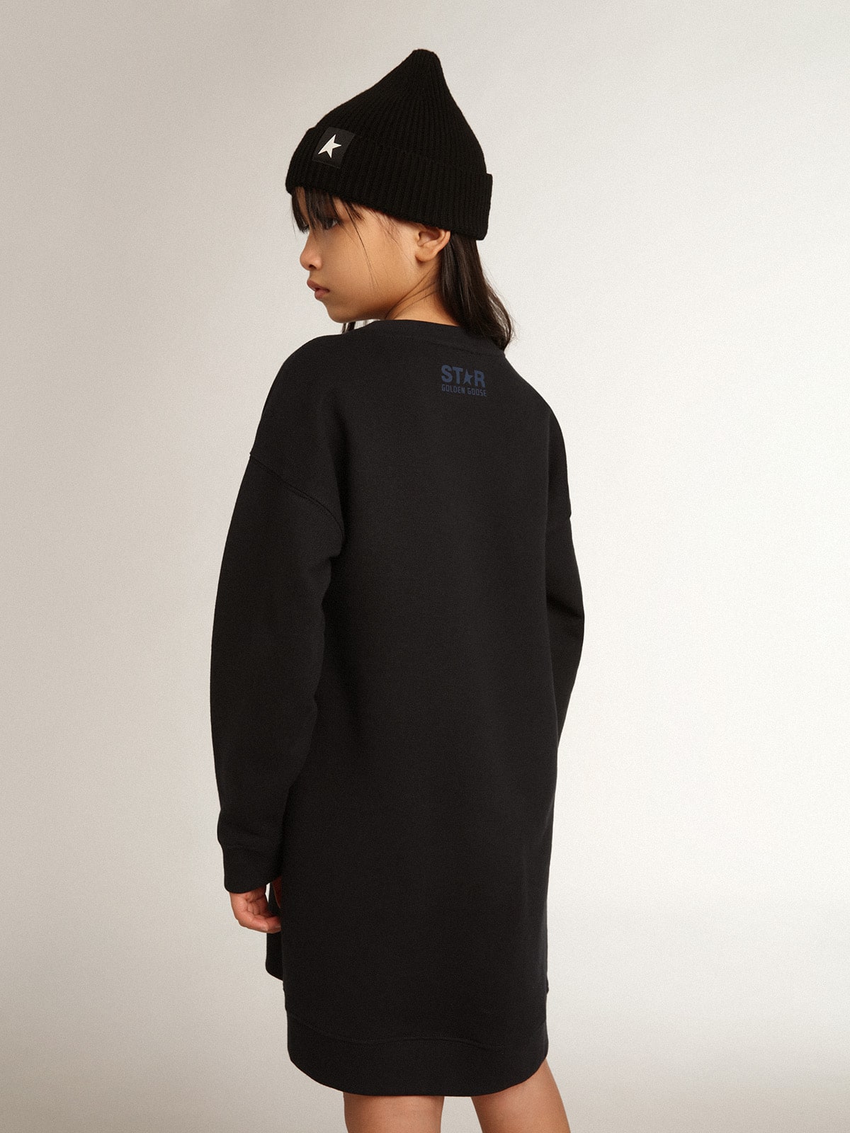 Girls' dark blue sweatshirt dress with sequin star| Golden Goose