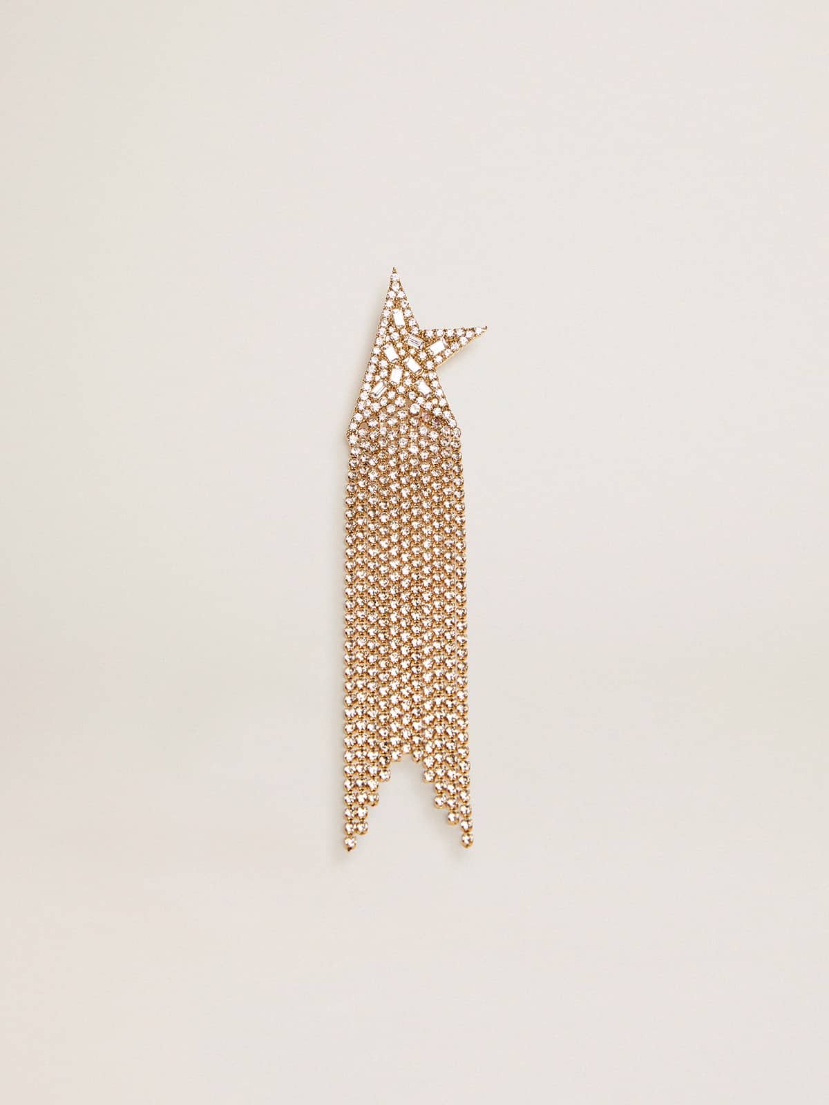Women's single drop earring in antique gold color with decorative crystals| Golden Goose