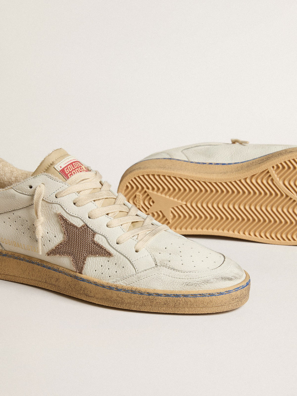 Ball Star LTD with sand mesh star and green leather heel tab| Golden Goose