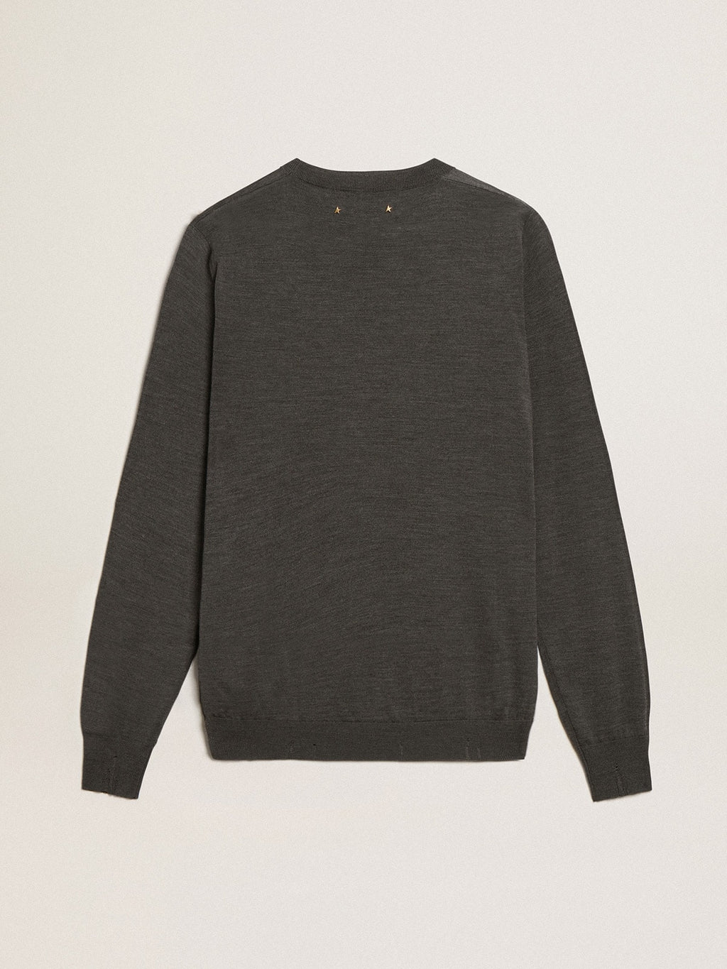 Men's round-neck sweater in dark gray mélange wool| Golden Goose