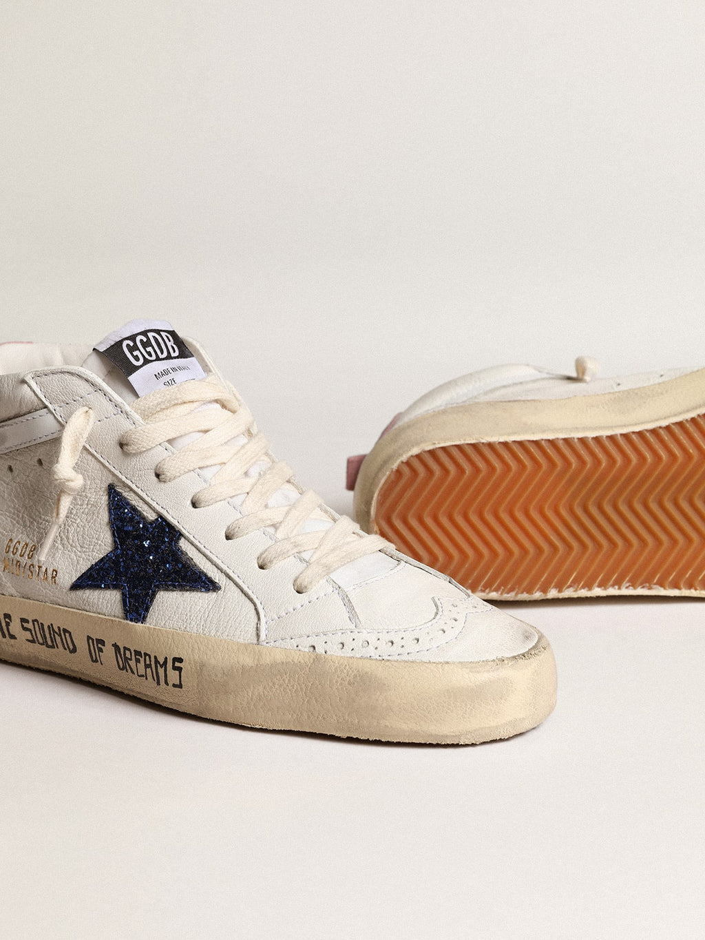 Mid Star with blue glitter star and pink suede heel tab| Golden Goose