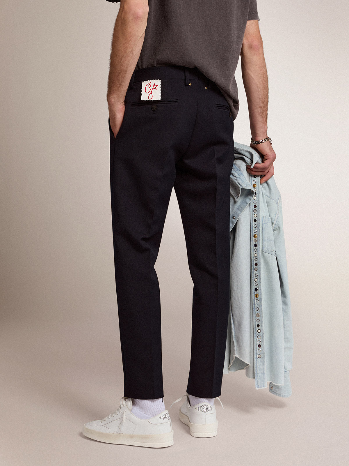 Men's pants in dark blue wool| Golden Goose