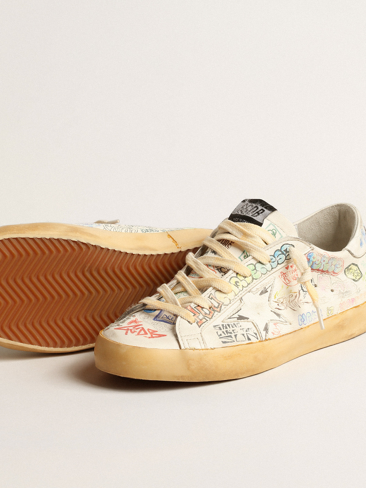 Super-Star in white nappa with all-over multicolor graffiti| Golden Goose