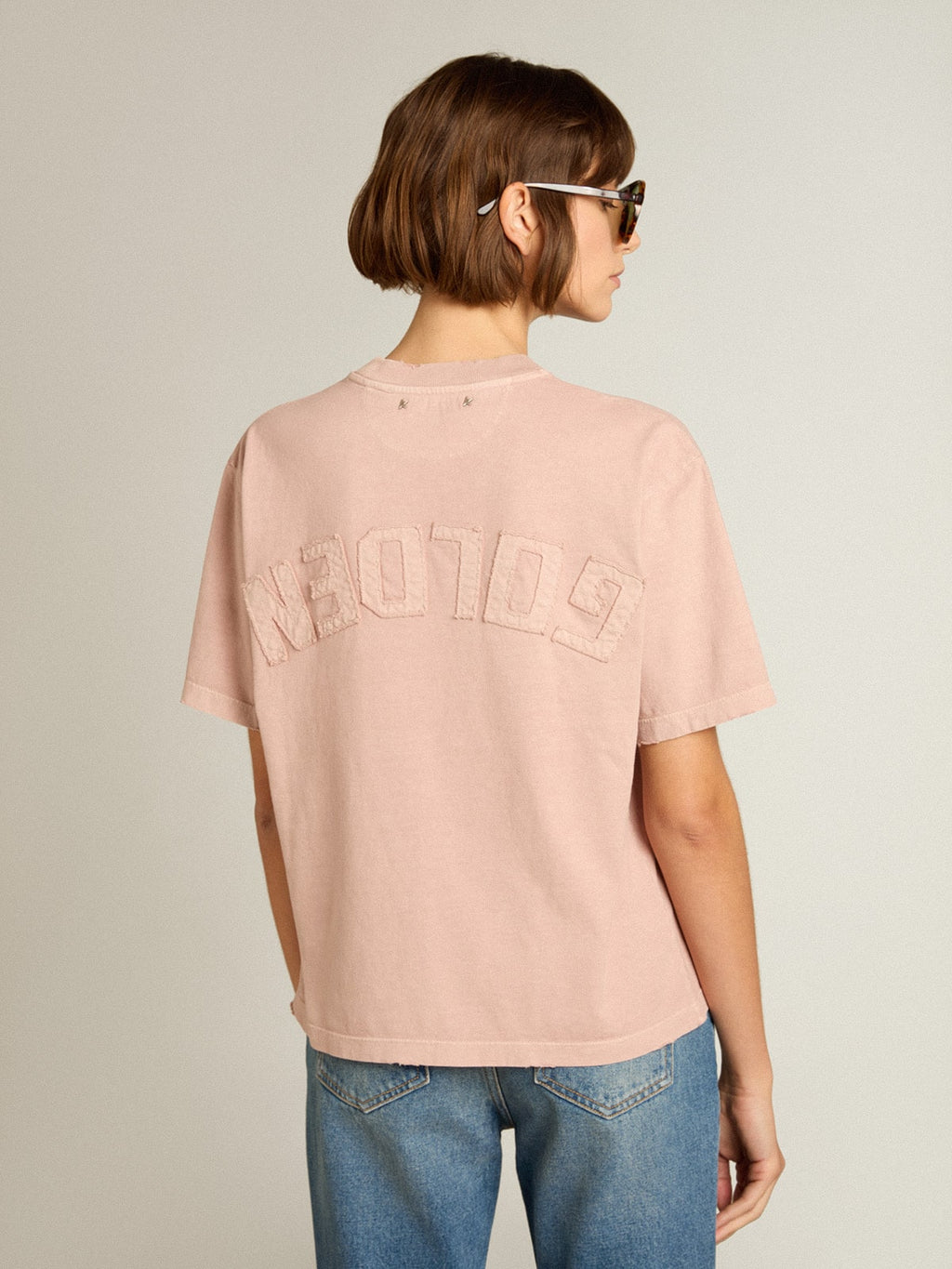 Powder-pink T-shirt with reverse logo on the back - Jersey Capsule| Golden Goose