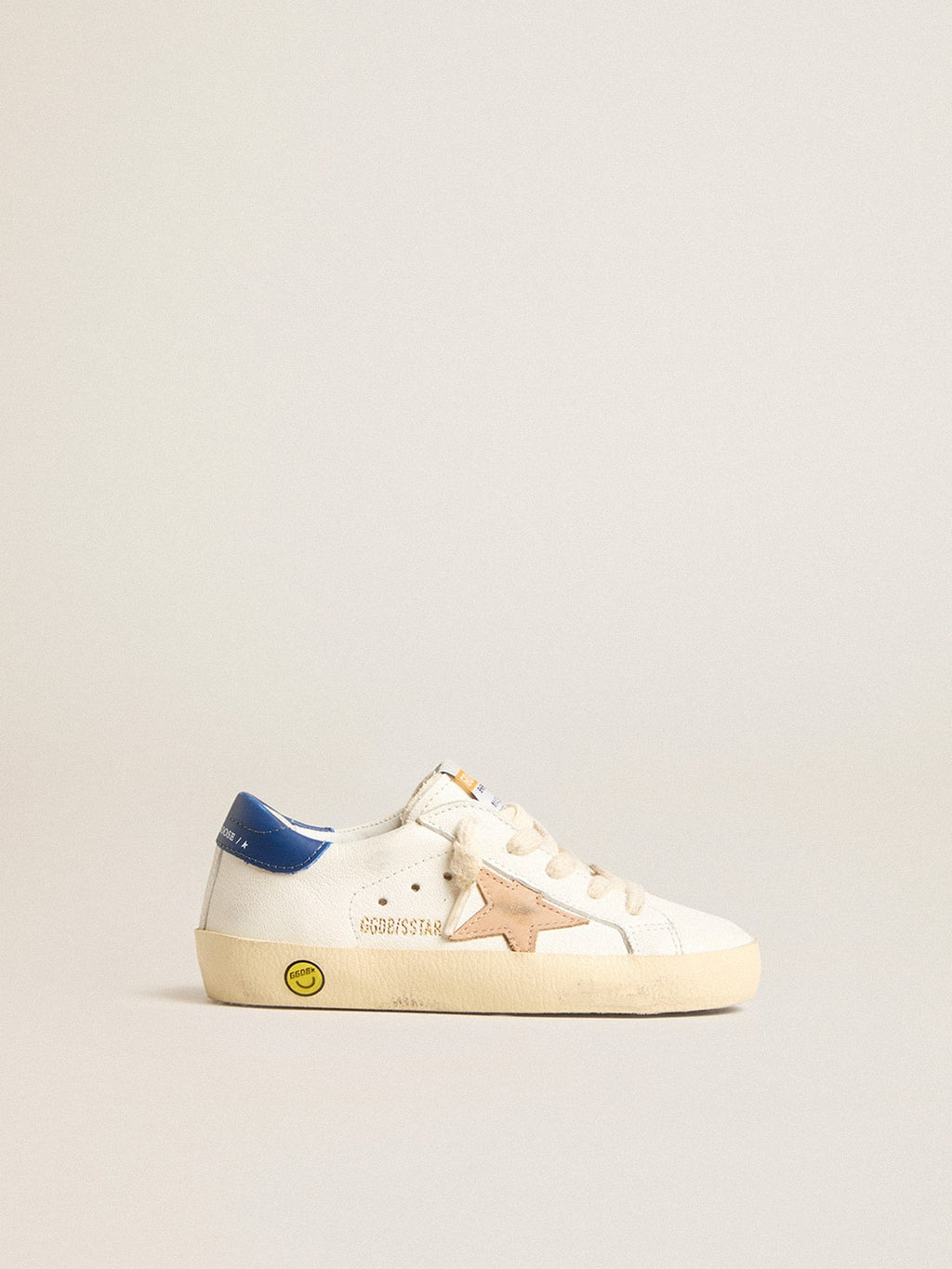 Junior Super-Star in nappa leather with a beige star and blue heel tab| Golden Goose