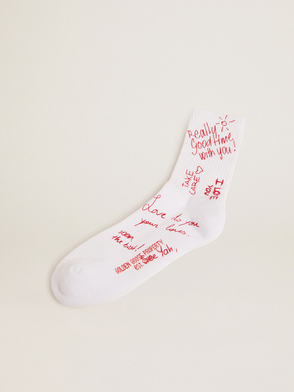 White socks with red lettering print| Golden Goose