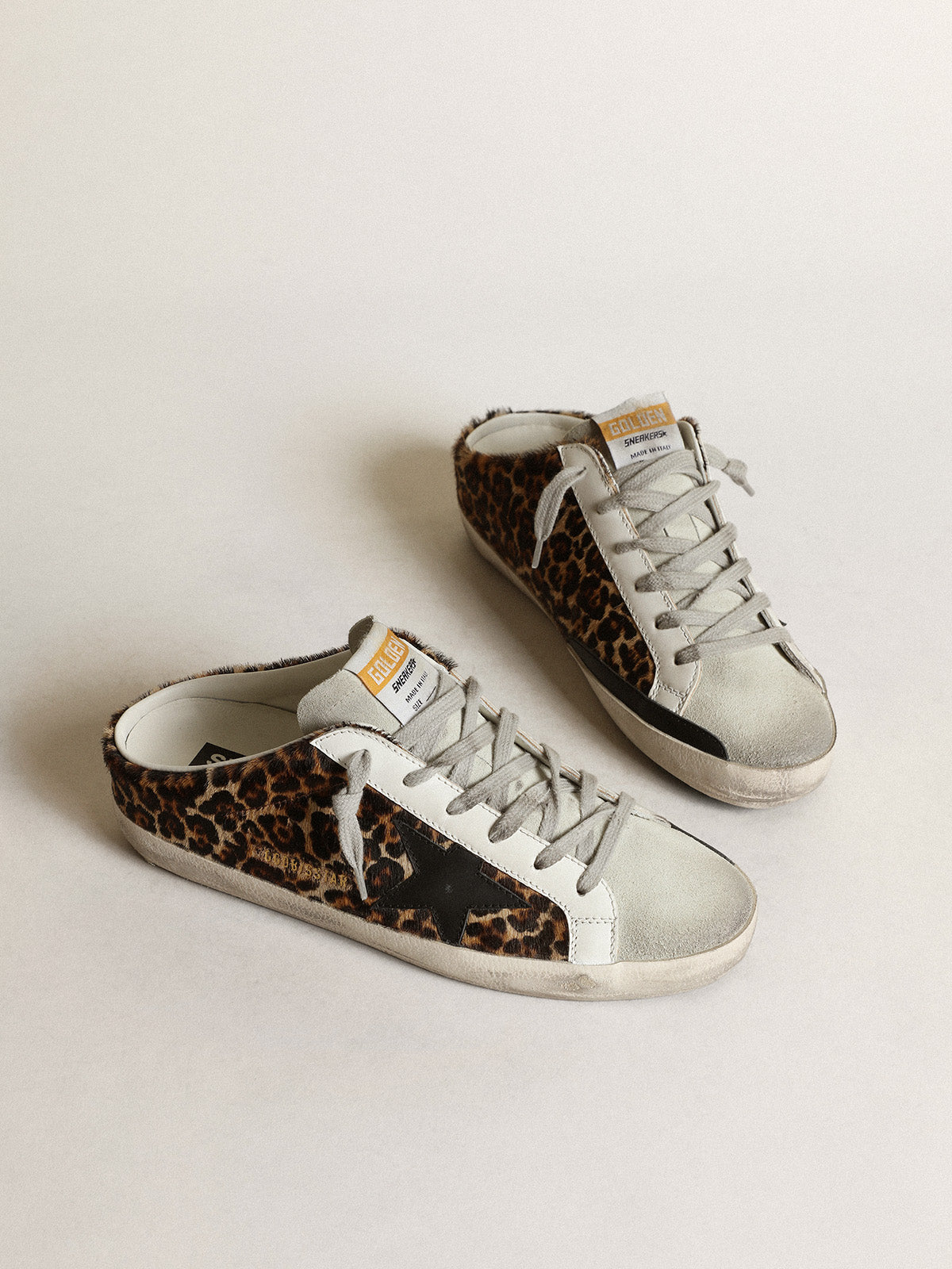 Women's Super-Star Sabot in leopard print pony skin with black star| Golden Goose