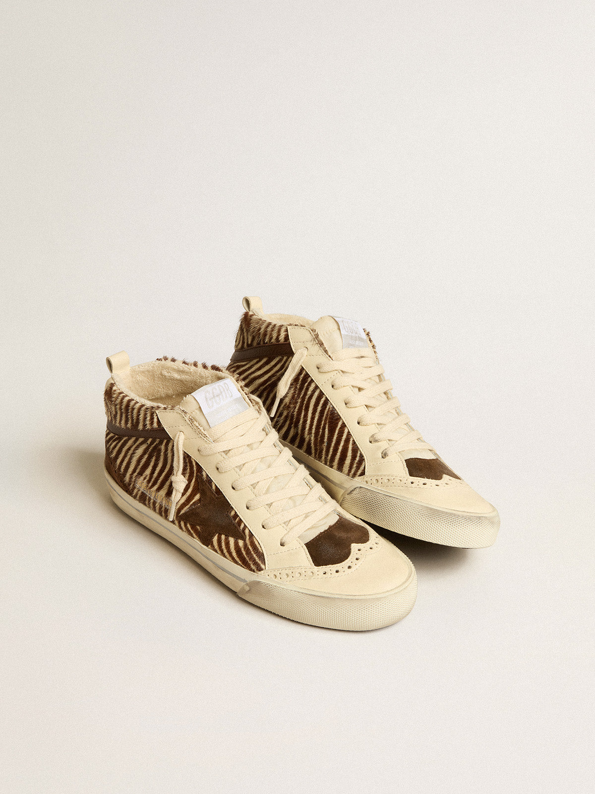 Mid Star in zebra-print pony skin with suede star and brown flash| Golden Goose